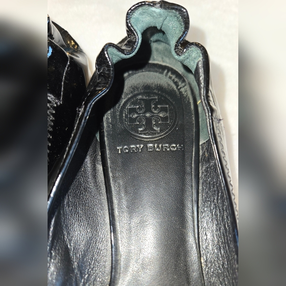 Tory Burch Minnie Ballet Flat Patent Black Leather Shoes Logo Size 8M - Picture 6 of 16